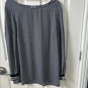 Tacera Navy and White Polka Dot Blouse